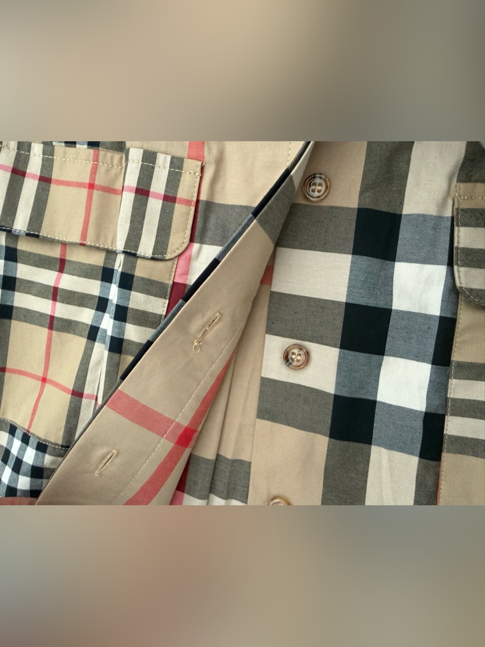 Checkered Short Sleeve Shirt Dress in Beige, Black & Red - Picture 6 of 7